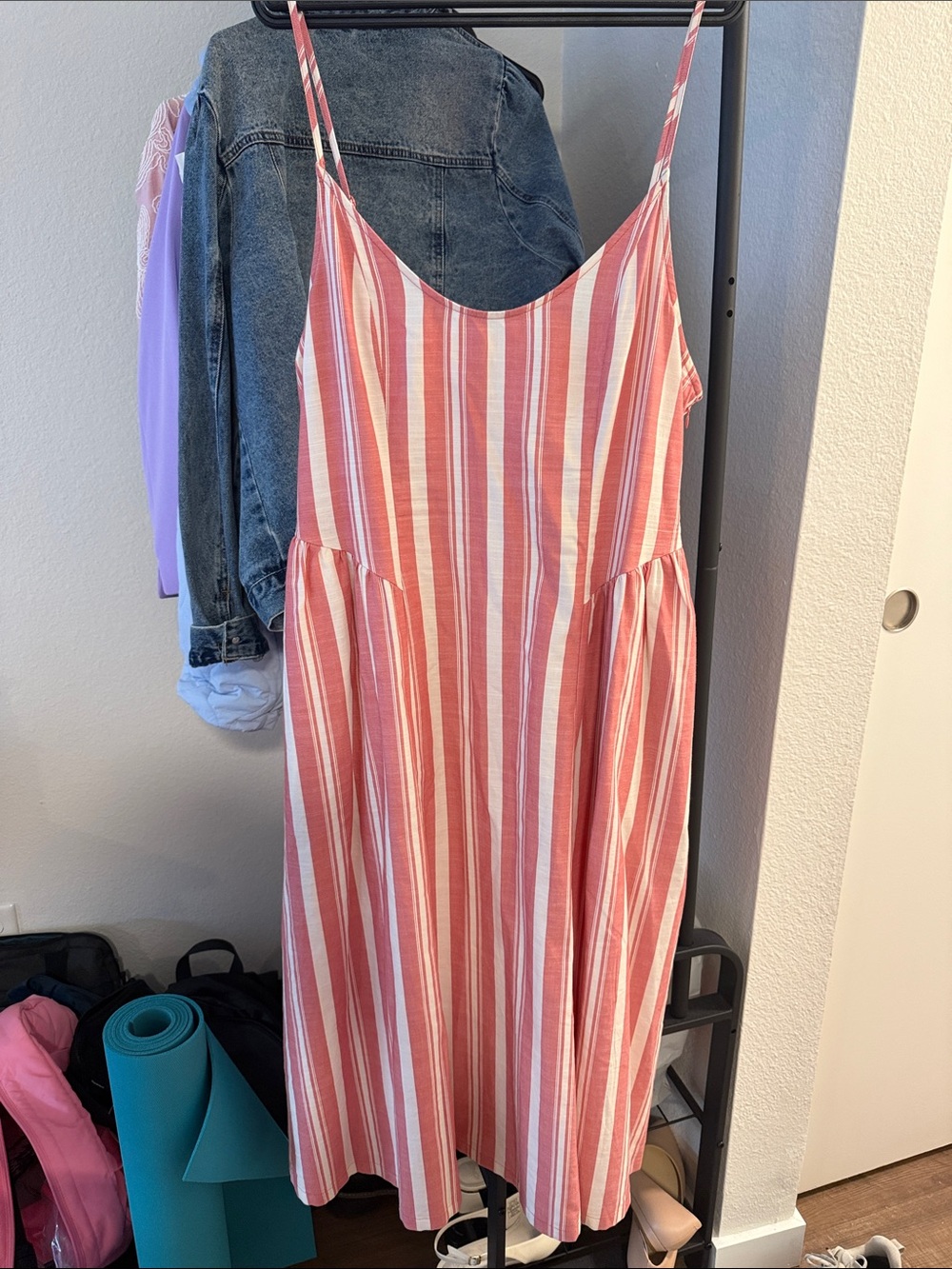 a new day Pink and White Striped Midi Sundress